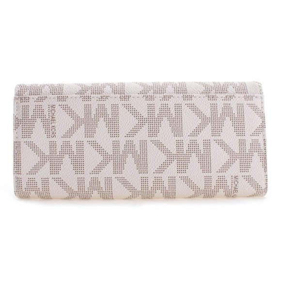 Michael Kors Jet Set Slim Flap Wallet Vanilla Monogram Leather Clutch Purse - Picture 6 of 11